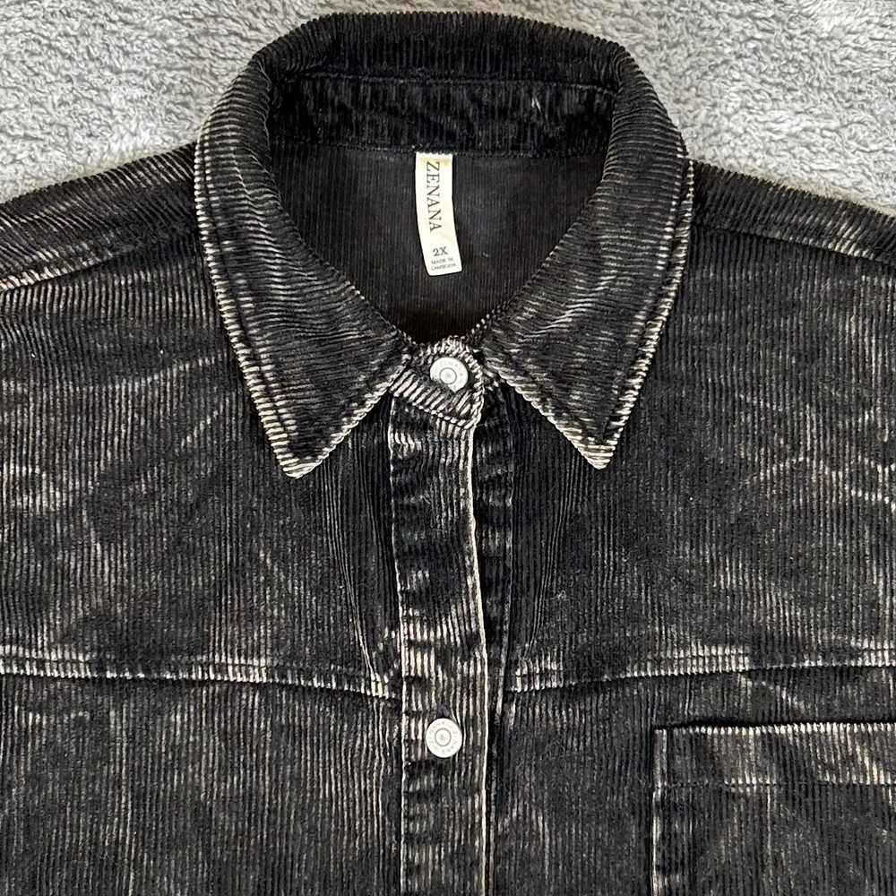 Zenana Women 2X Black Mineral Wash Corduroy Button Down Shirt QJW-1135XG3